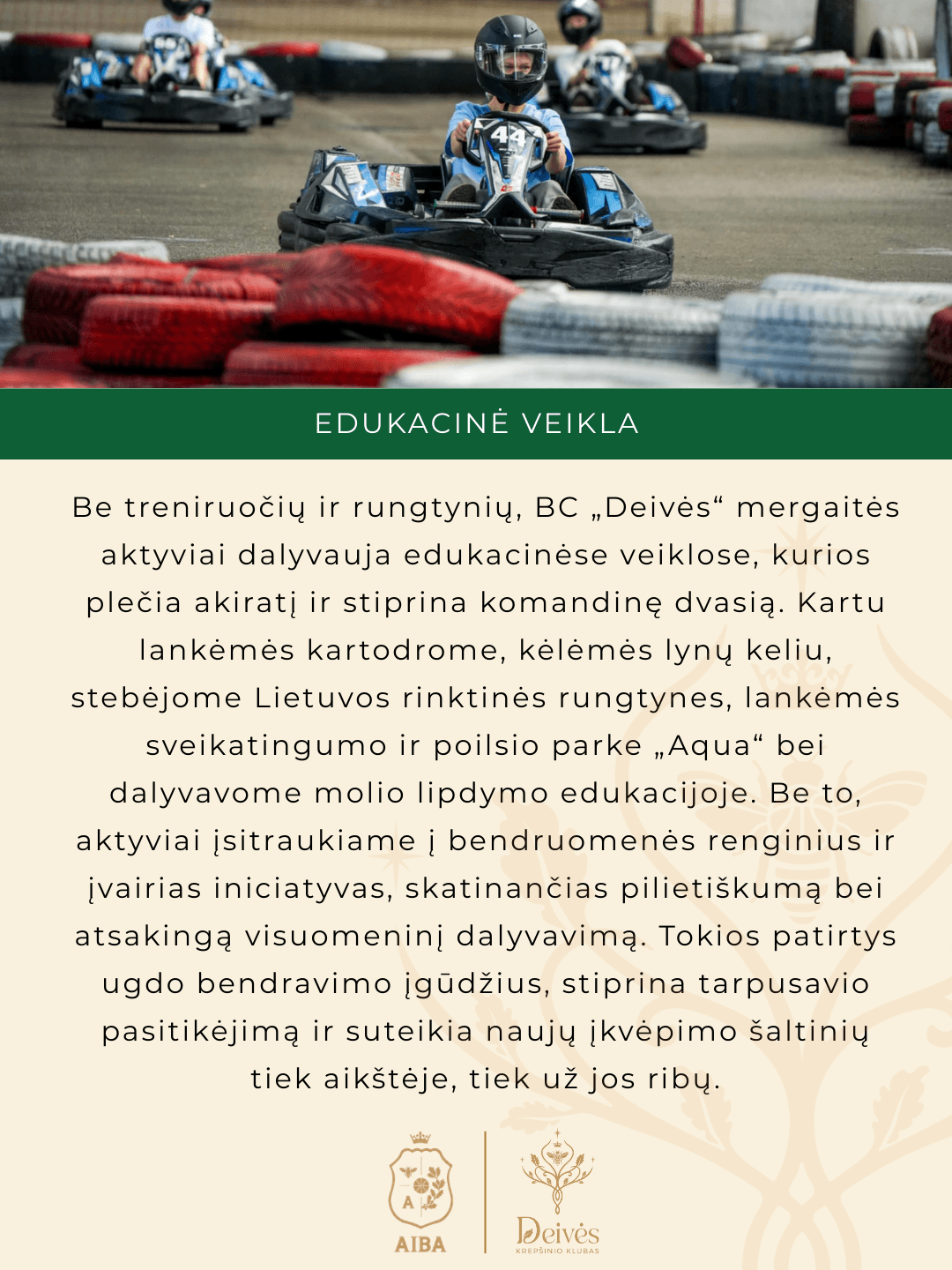 Sezono metu vyksta reguliarūs susitikimai su sporto psichologe, kuri padeda mergaitėms ugdyti psichologinį atsparumą, susidoroti su įtampa varžybų metu ir palaikyti motyvaciją treniruotėse. Šiuola (4) Sezono metu vyksta reguliarūs susitikimai su sporto psichologe, kuri padeda mergaitėms ugdyti psichologinį atsparumą, susidoroti su įtampa varžybų metu ir palaikyti motyvaciją treniruotėse. Šiuola (4)